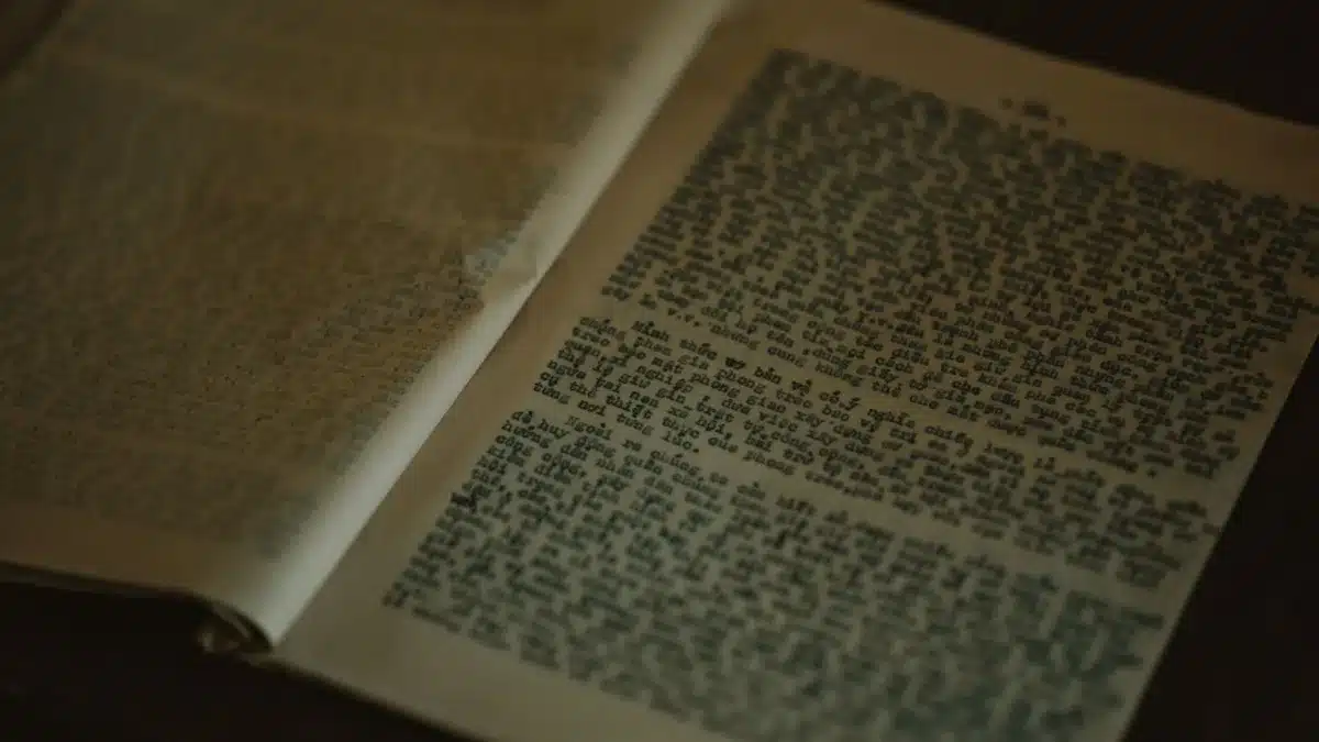 Scrivano medievale intento a scrivere su pergamena alla luce di una candela in un archivio di pietra
